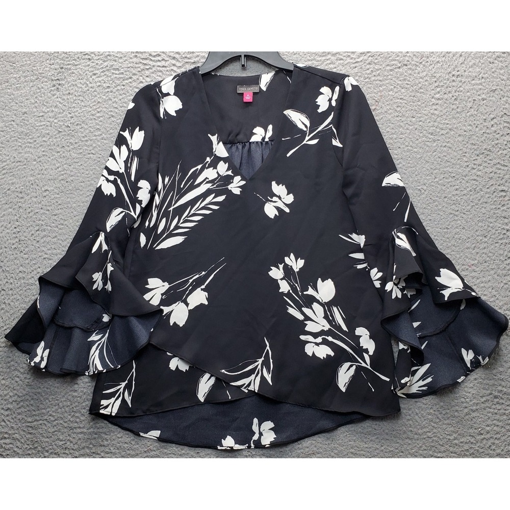 Vince Camuto Blouse Top Womens XS Multi Floral Flutter Sleeve Lightweight V-Neck